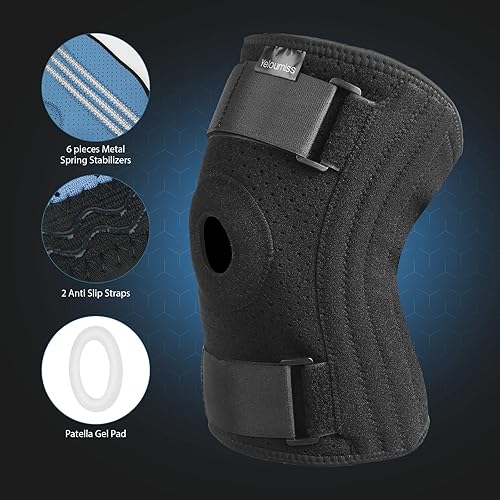 Miniatura 2 de Rodillera de talla grande, soporte de rodilla de rótula abierta para piernas y muslos grandes, rodillera de neopreno con estabilizadores de resorte