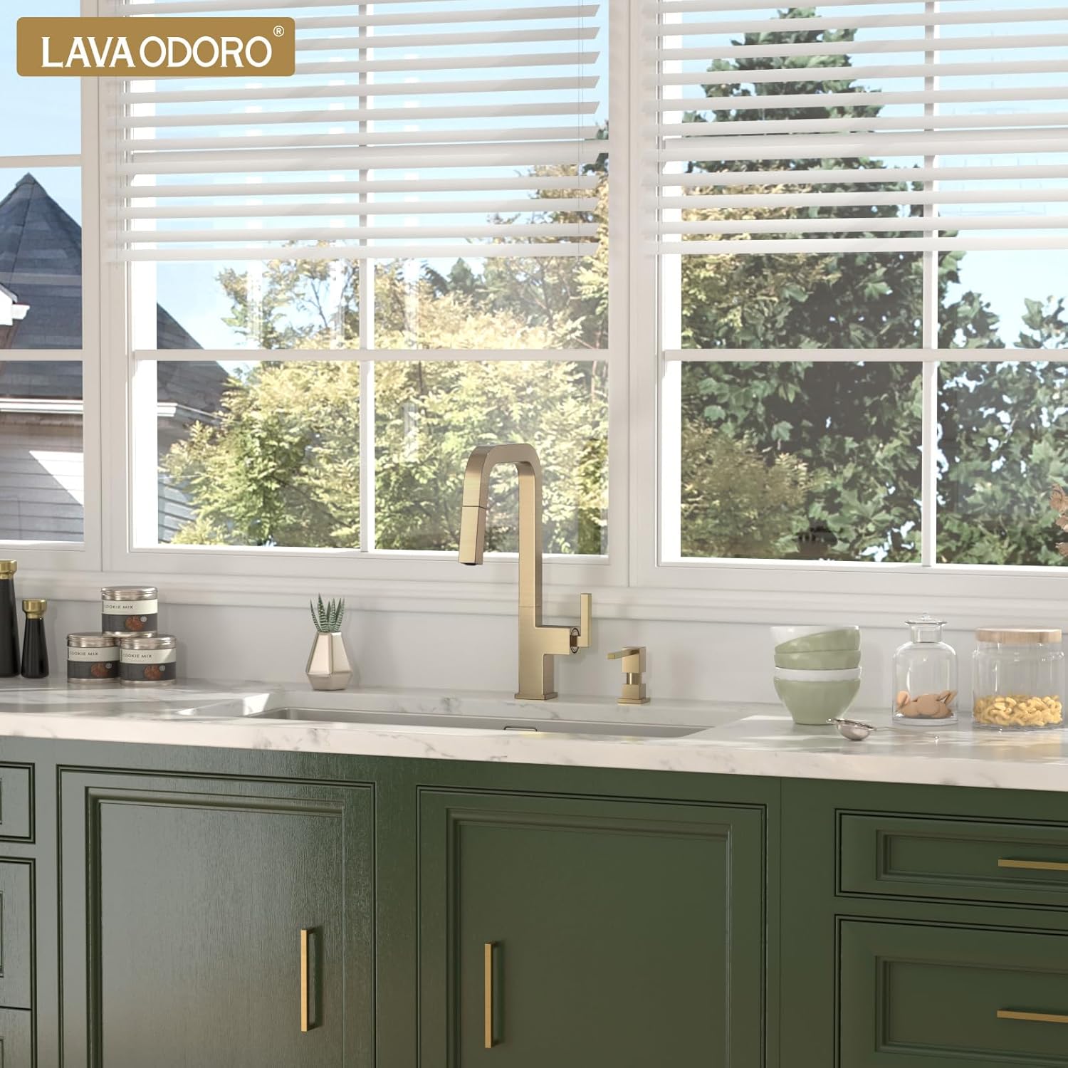 Lava Odoro Champagne Gold Kitchen Faucet with Soap Dispenser for Kitchen Sink, Kitchen Sink Faucet and Soap Dispenser Set