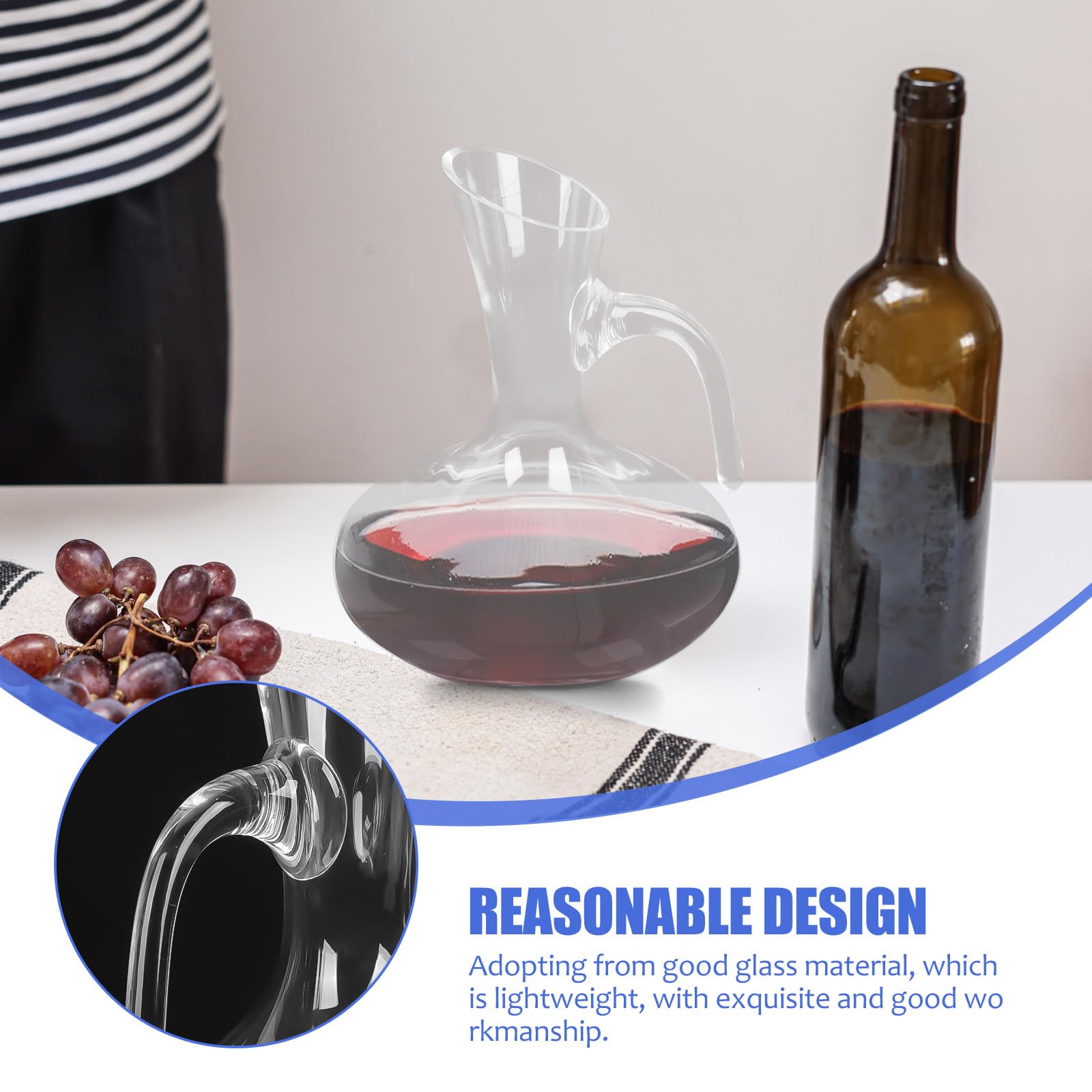 Decantador de Vino de Cristal Capacidad 1800ml, Diseño Creativo y Ligero para Servir Fácil, Adecuado para Cenas y Eventos Elegantes