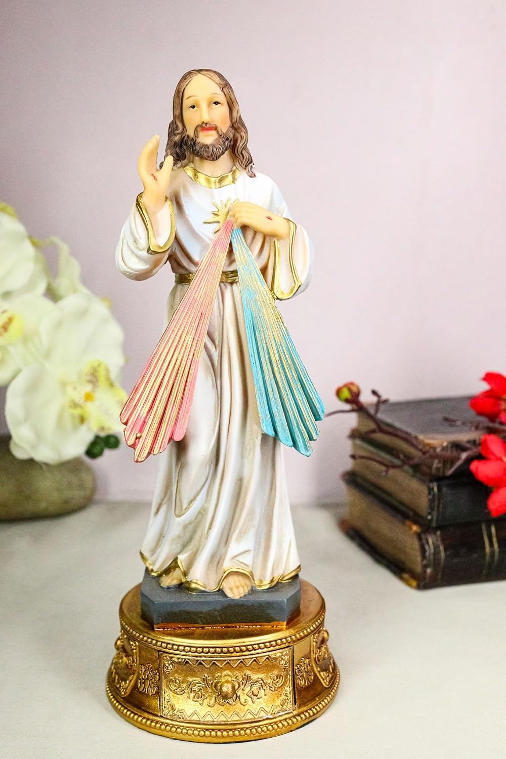 Ebros Gift 9" H Catholic Christian Divine Mercy of Jesus Christ with Rosary Drawer Box Figurine Symbol of Blood & Water from His Holy Heart Atonement Forgiveness Love Altar Sculpture