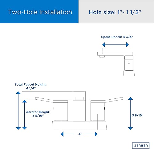 Miniatura 4 de Gerber Danze D307019 Avian 2H Centerset Grifo de lavabo con drenaje de toque de metal 1.2gpm cromado