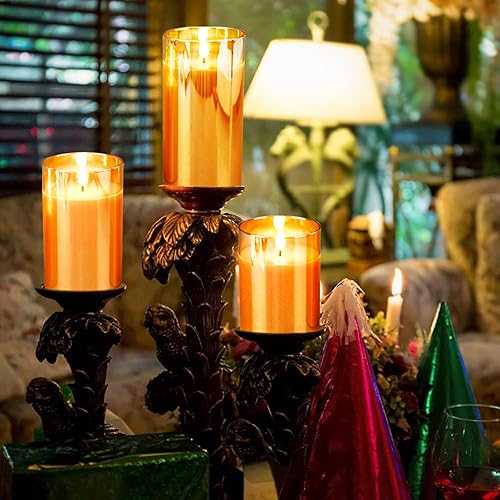 Miniatura 2 de Yinuo Candle Velas LED sin llama parpadeantes, mecha falsa de cera real, llama móvil, pilar sin mecha, velas con temporizador, efecto de vidrio