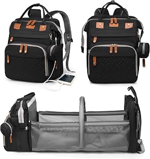 Astroalan Baby Diaper Bag Backpack with Changing Station, Waterproof, USB Port, Large Capacity - Black