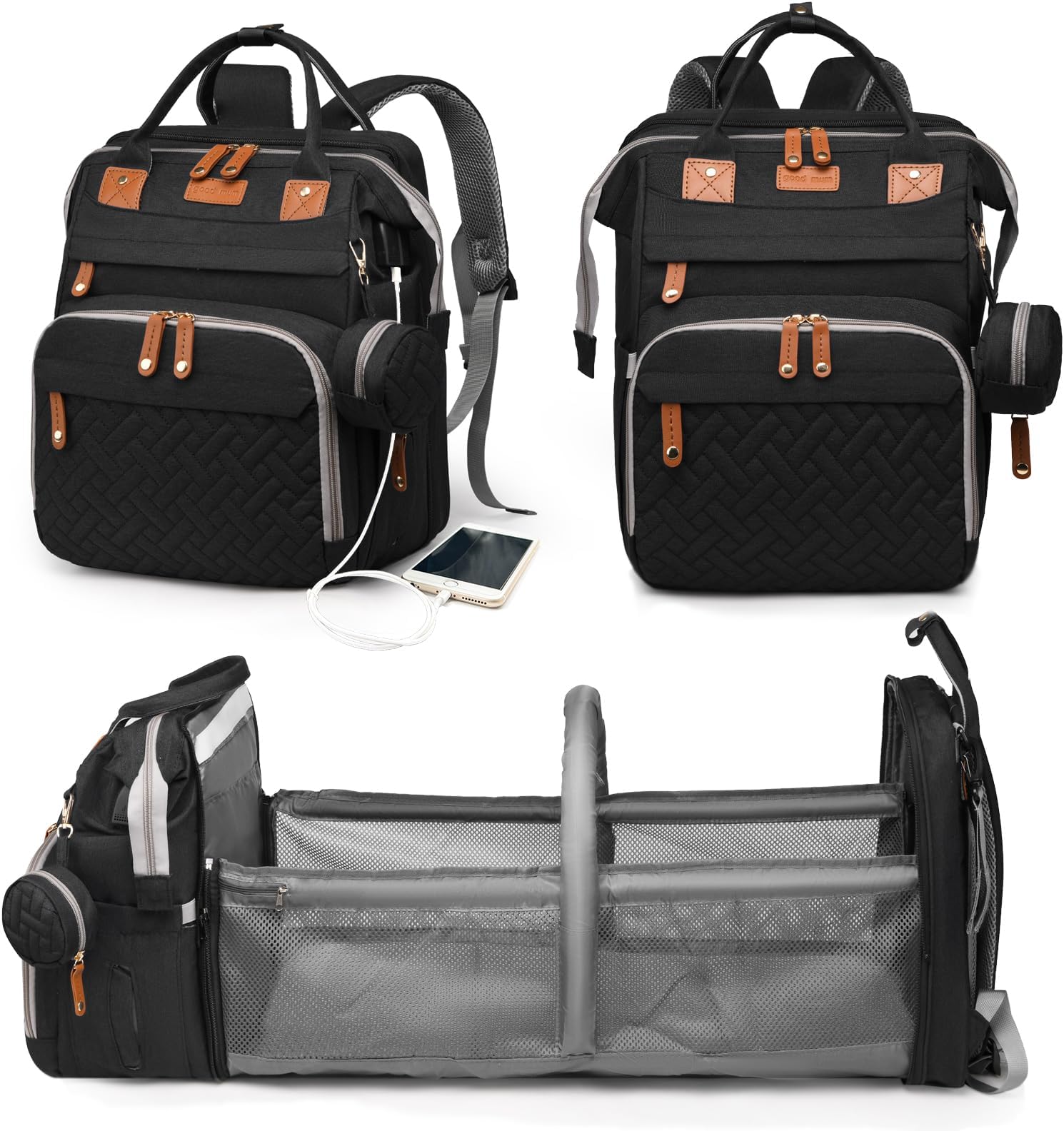 Baby Diaper Bags with Changing Station, Waterproof Diaper Bag Backpack for Moms Dads