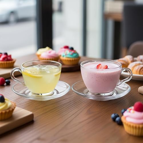 Miniatura 5 de Tosnail 6 Pack 7-Ounce Glass Tea Cups and Saucers Sets Glass Coffee Mugs