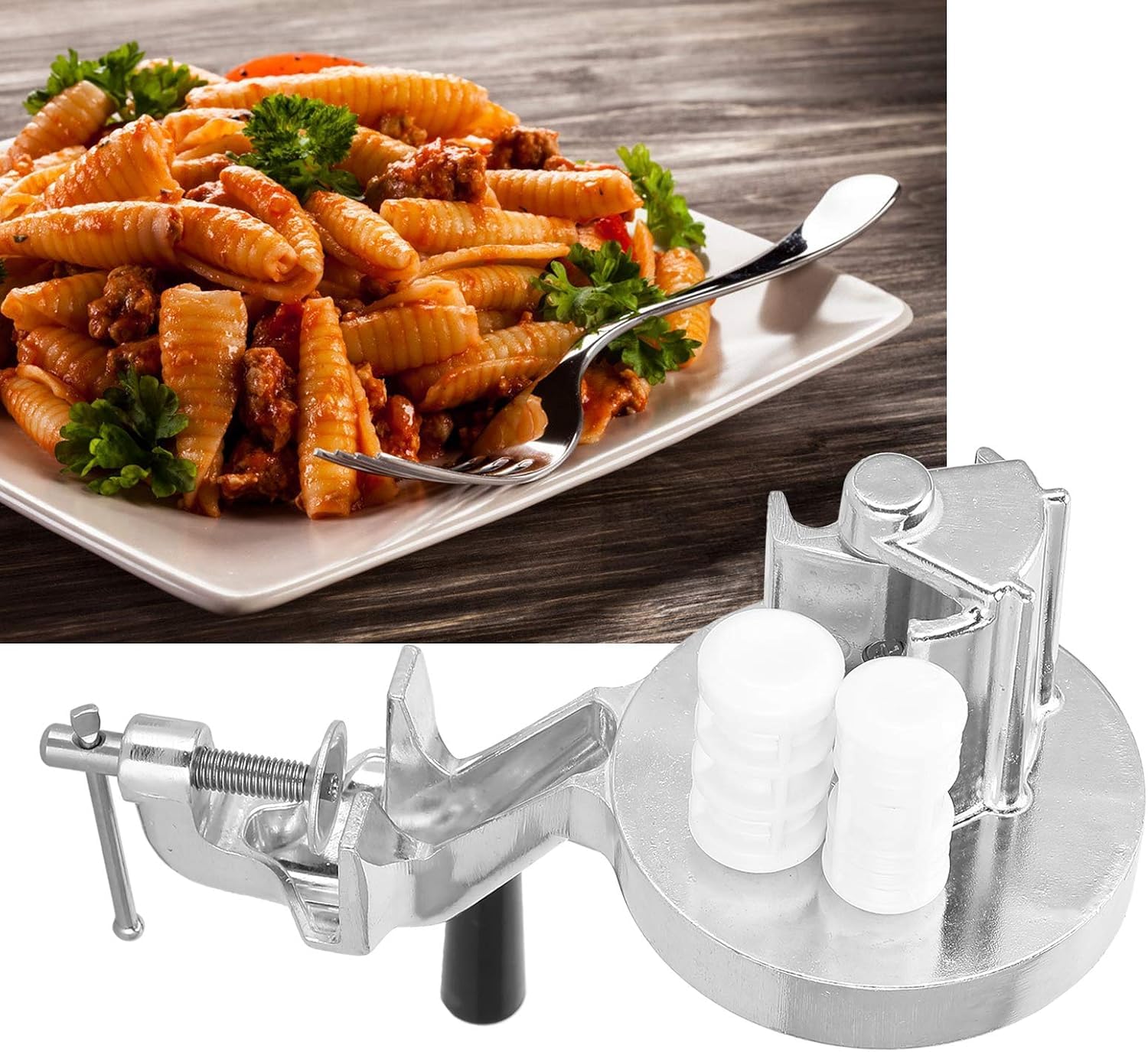 Prensa manual para pasta de macarrones, máquina para hacer fideos con manivela de acero inoxidable, herramienta de cocina compacta para pasta casera.