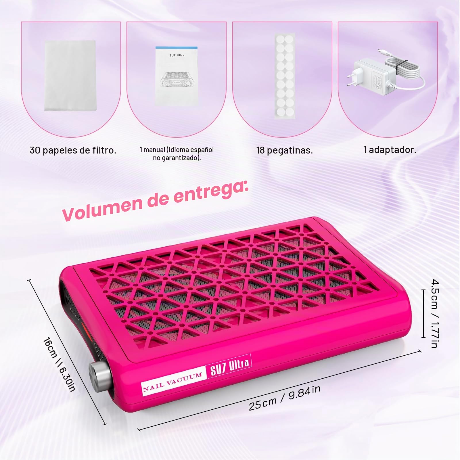 Aspirador de polvo de uñas con 30 papeles de filtro, ventilador turbo dual con potencia de succión de 1600 Pa, 6000 rpm de potencia de succión ajustable para manicura, salón de uñas