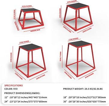 Plyometric Jumping Box, 12 Metal Plyo Platform, Anti-Slip Fitness Exercise Step Up Box, Equipment Gym Plyo Box Bodyweight Functional Training Squat for Fitness Exercise Home Gym