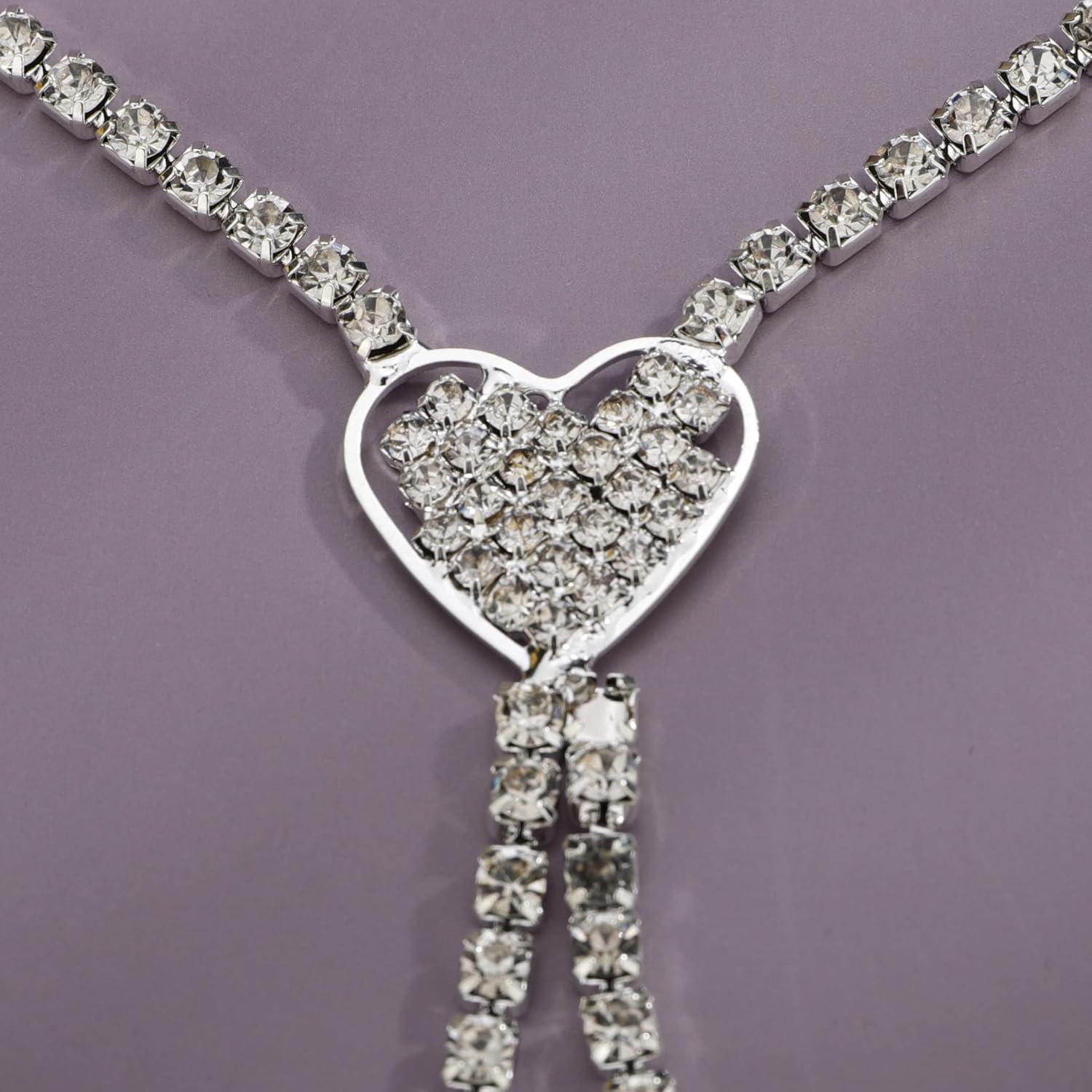 YERTTER Silver Sparkly Full Rhinestone Chain Choker Heart Tassel Necklace Long Love Collar Necklace Statement Choker Necklace for Party Music Bar Women (Silver 2) - Image 4