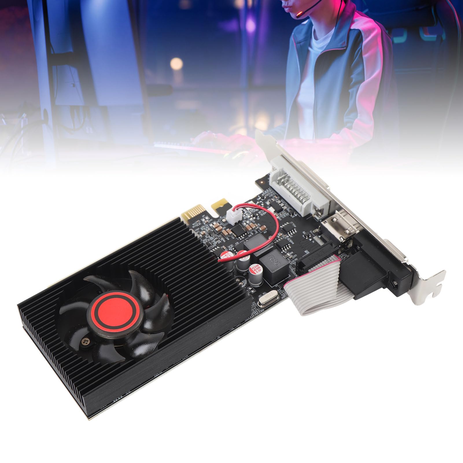 Dpofirs GT610 1 GB DDR3 Scheda Grafica a Basso Profilo a 64 Bit, Nessun Design Silenzioso di Alimentazione Esterno, PCIe 2.0 X16 per 11 10 Linux per il Desktop per Computer
