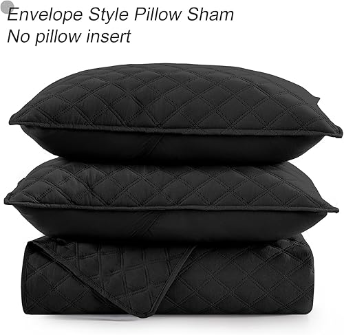 Miniatura 7 de Exclusivo Mezcla Juego de edredón suave tamaño Queen Matrimonial de 3 piezas, colchas ligeras de color negro, juego de ropa de cama para todas las