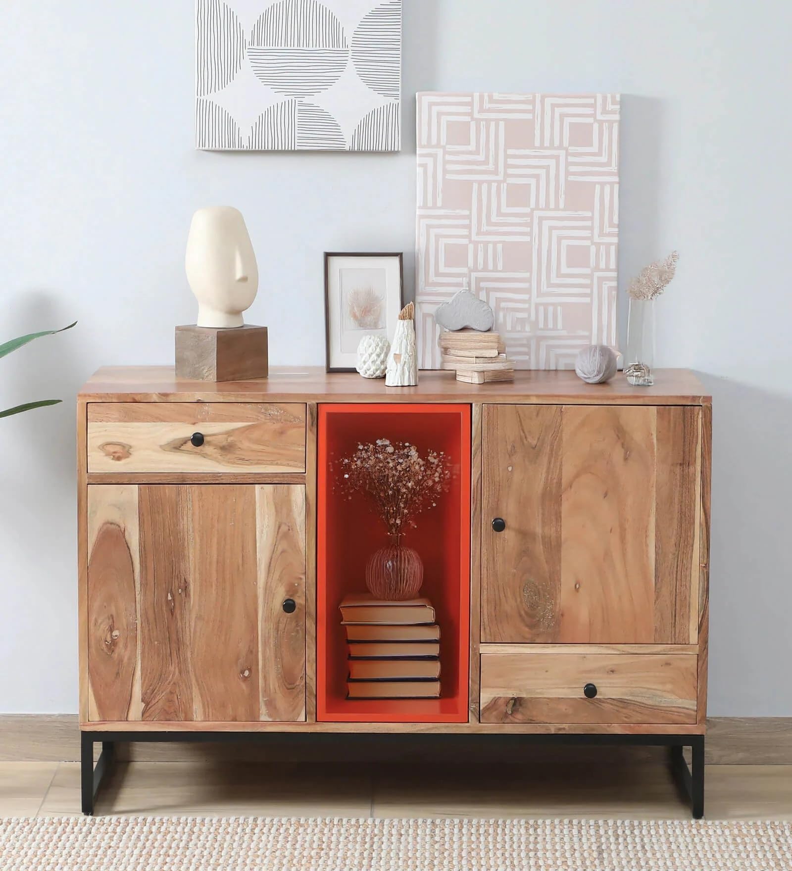 Kalki Acacia Wood TV Console| Media Console| Entertainment Console | TV Stand with Storage | Finish - Tubaq & Off White-image-47