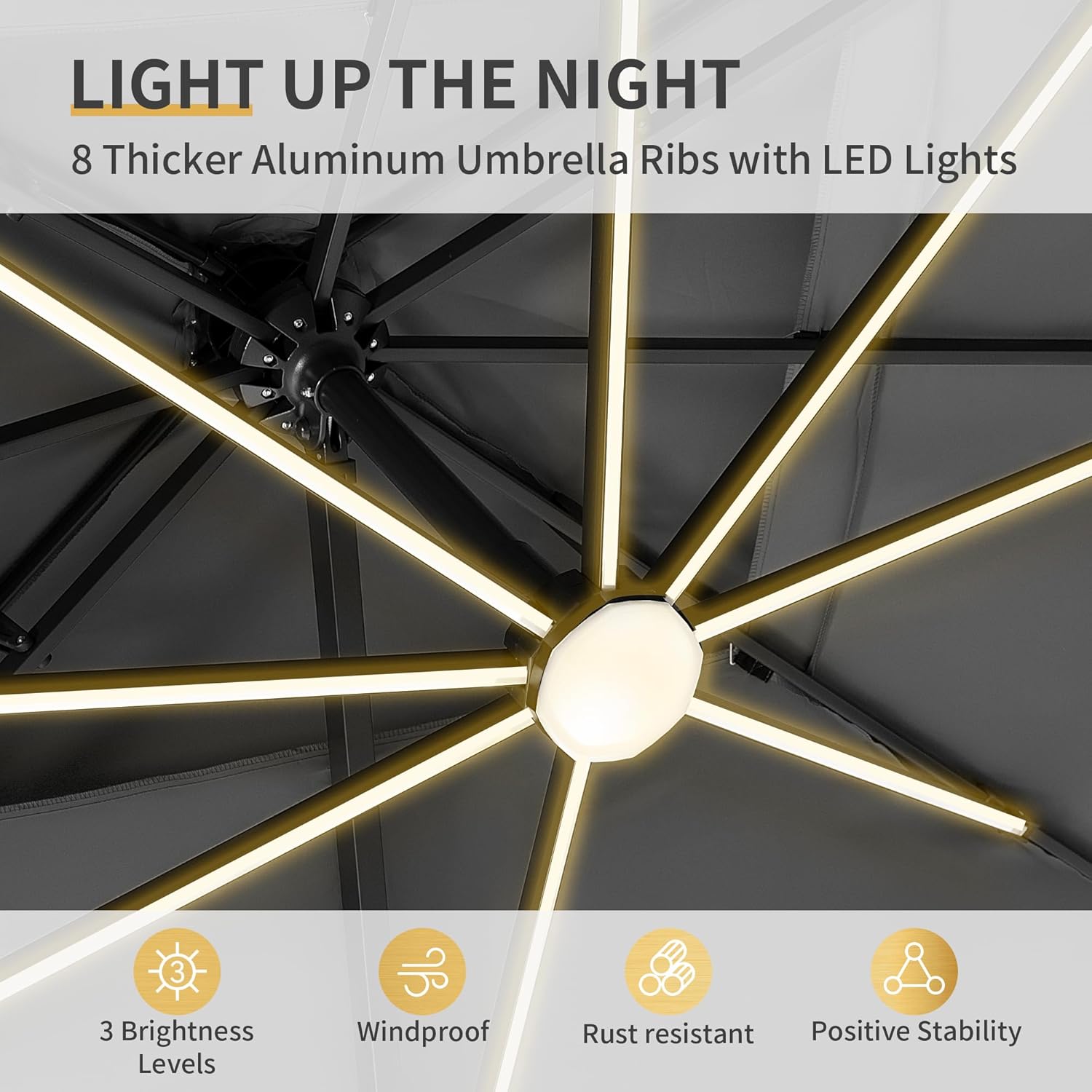 10 X 13 FT Cantilever Patio Umbrella with Led Lights Outdoor Rectangle Offset Large Double Top Heavy Duty Umbrellas with 360°Rotation for Pool Deck Backyard Garden, Gray