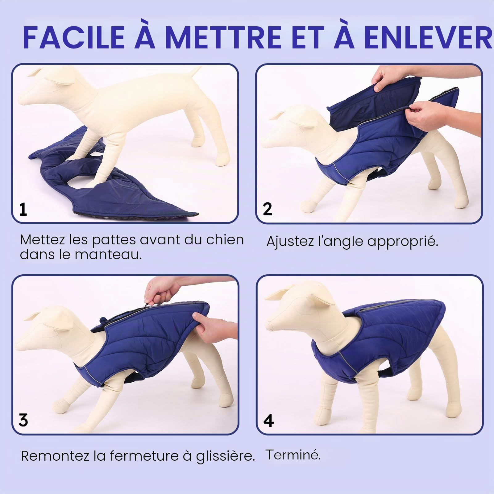 CITÉTOILE Veste Chaude pour Chien – Manteau Hiver Nylon Rembourré, Bandes Réfléchissantes et Fermeture Éclair – Design Classique Imperméable pour Temps Froid Bleu XXL