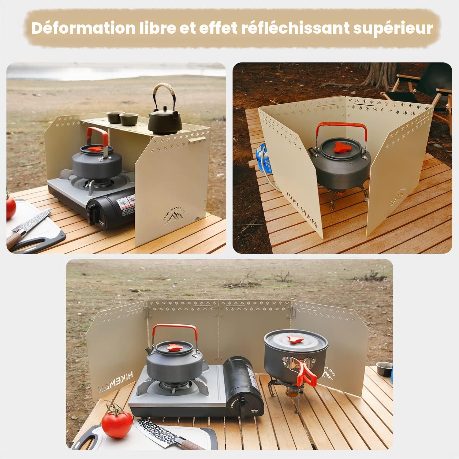 HIKEAMN Pare-brise pour réchaud de camping – Pare-vent d'extérieur pliable pour cuisinière à gaz avec sac de rangement pour camping, randonnée, pique-nique, cuisine (vert kaki)