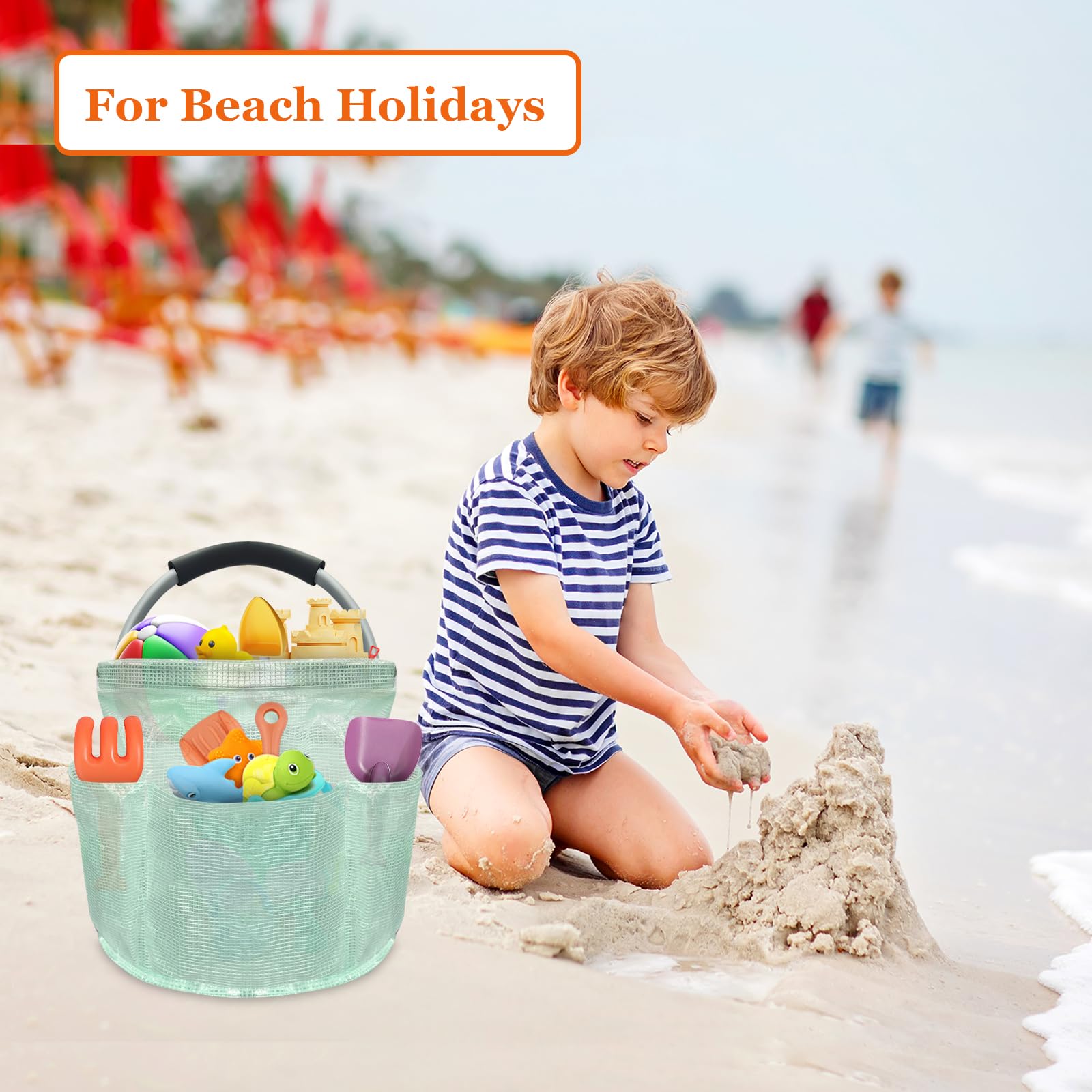 IHOMAGIC 17L Foldable Caddy Organiser, Shopping Basket with Handle and 6 Pockets, Portable PVC Resin Picnic Basket - Image 3