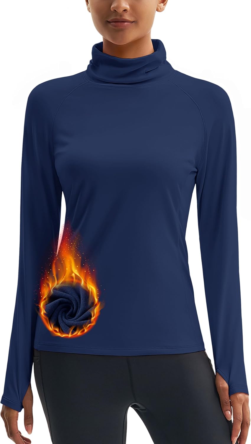 MAGCOMSEN Women's Thermal Shirts Mock Turtleneck Long Sleeve Undershirt Fleece Base Layer Top with Thumb Holes