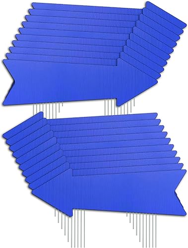 Miniatura 9 de Letreros de flecha azul con estacas de 16 x 5 pulgadas, letreros de flecha direccional This Way para patio, letreros de patio de boda, letreros de