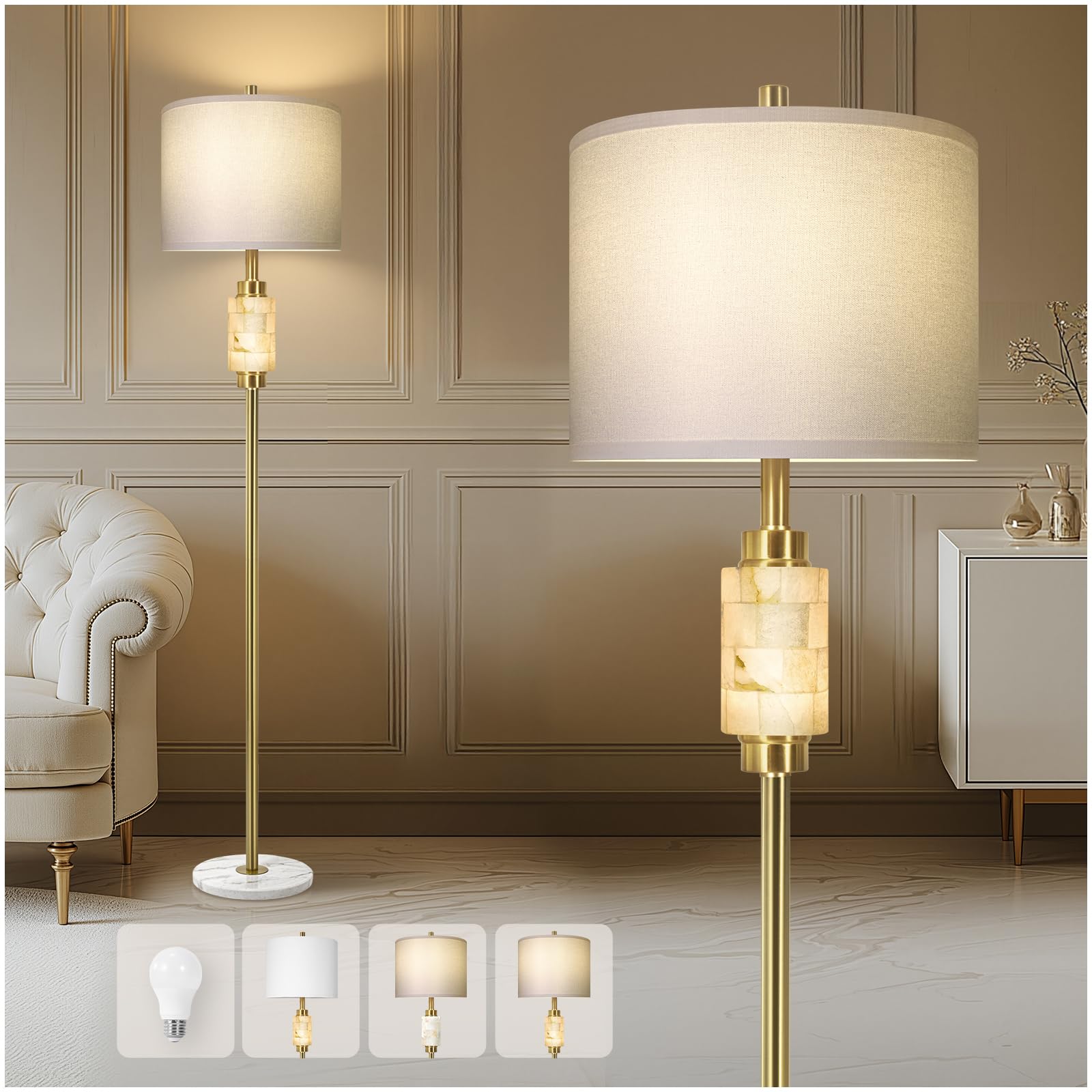 KIVDITZO Alabaster Floor Lamp