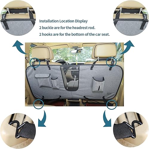 Vista 11 de Petsfit Barrera de coche para perro, barrera para mascotas, malla para asiento trasero de perro con cuerda de ajuste y gancho, adecuada