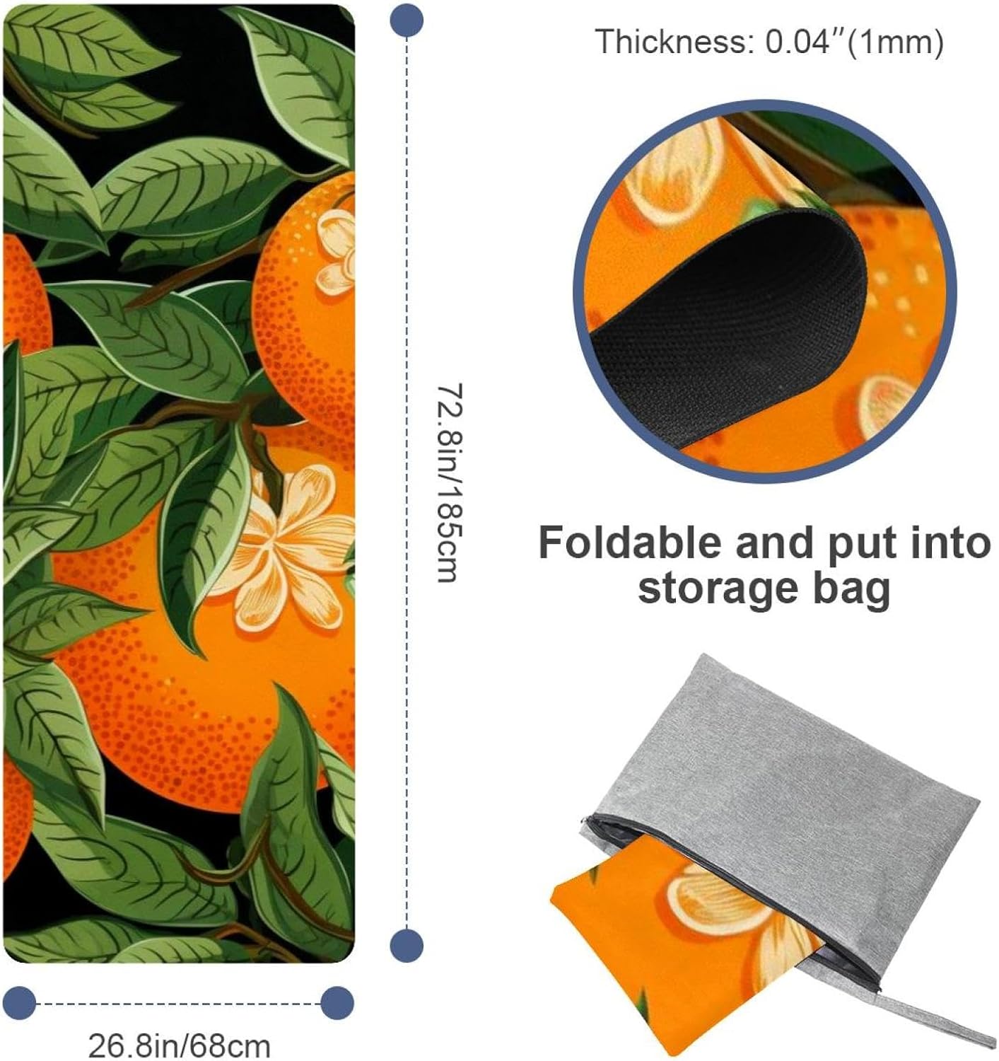 Yoga Towel, Orange Pattern Non Slip Sweat Absorbent Hot Yoga Mat Towel for Hot Yoga, Pilates and Fitness - 72.8" x 26.8"