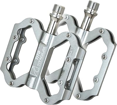TiTo Titanium Classic Style Bicycle Pedal with Aluminium Alloy Bicycle Foot Pedals and Titanium Axles for MTB and Road Bike