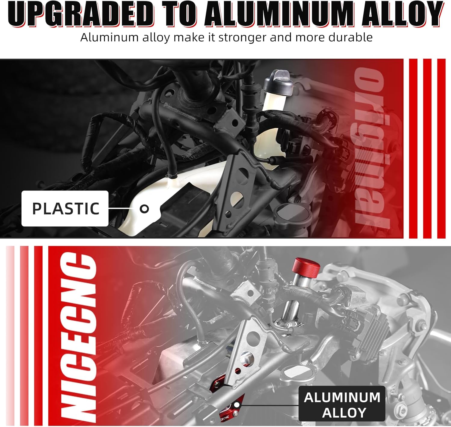 NICECNC Aluminum Alloy Radiator Reservoir Tank with Cap Compatible with Honda TRX450R 2011 2012 2013, TRX450ER Electric Start 2006 2007 2008 2009, 2011 2012 2014 Red, See Fitments