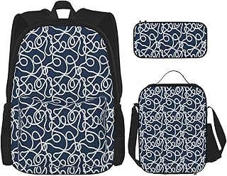 BAAROO Juego de 3 mochilas azul marino enredado océano marino cuerdas impresión libro bolsa viaje camping trabajo escuela bolsa lápices almuerzo Ba, color, 5.0cm*10.5cm*20.5cm, Estuche para lápices