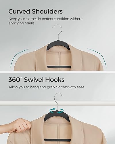 Miniatura 7 de SONGMICS Paquete de 30 perchas de terciopelo antideslizantes, con muescas para hombros, barra para pantalones, gancho giratorio de 360, ahorro de