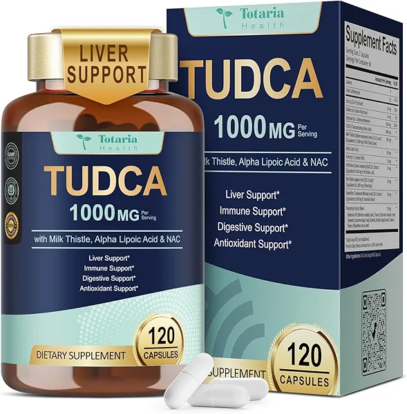 Totaria 15-in-1 TUDCA Liver Support Supplement 1000mg with Milk Thistle, ALA, NAC, Ultra Strength TUDCA (Tauroursodeoxycholic Acid) Bile Salts, Liver and Gallbladder Cleanse & Repair, Vegan, 120 Cts