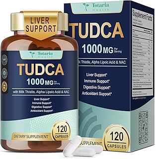 Totaria TUDCA 1000mg Liver Support Supplement with Milk Thistle, NAC, ALA, 80% Silymarin, 15-in-1 Extra Strength Bile Salts, for Liver Cleanse Detox & Repair, Gallbladder, Non-GMO, 120 Capsules