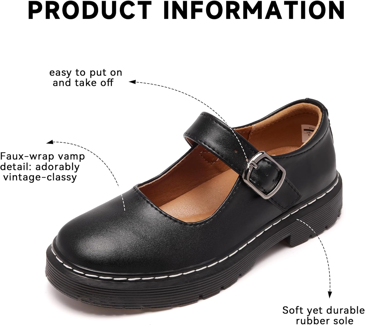Mary Jane Shoes for Women, Memory Foam Oxford Dress Shoe Vegan Leather Buckle Strap Cute Dressy Flats for Work Office School Business Casual Cosplay Teacher - Image 4