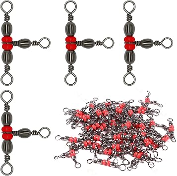 50 Pack Fishing Three Way Swivels Cross Line Barrel 3 Way Swivel Crossline Connector Tackle Trolling T-Turn Connection for Fishing Tackle Catfish Rig Surf Saltwater Freshwater Spider Rigging