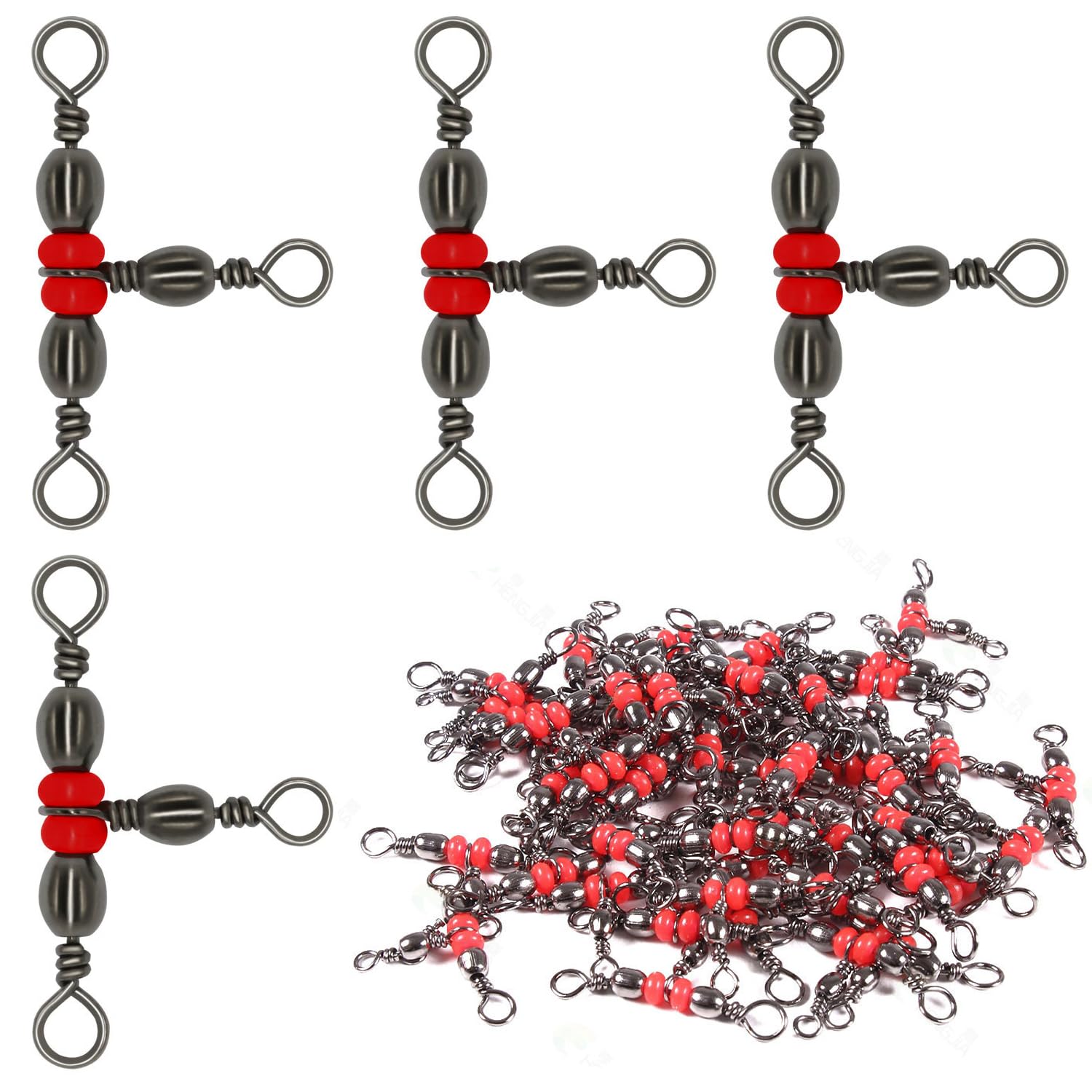 SquEqu 50 Pack Fishing Three Way Swivels Cross Line Barrel 3 Way Swivel Crossline Connector Tackle Trolling T-Turn Connection for Fishing Tackle Catfish Rig Surf Saltwater Freshwater Spider Rigging