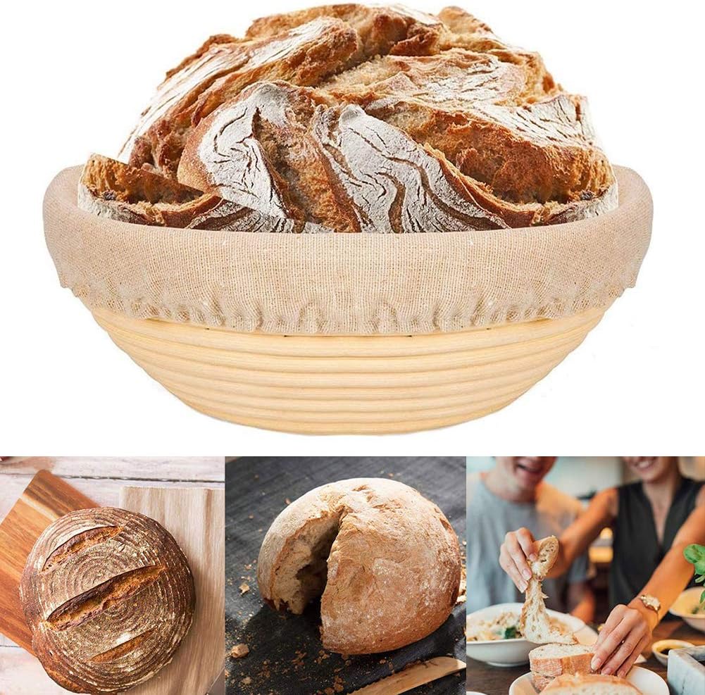 Banneton Proofing Basket, IceRosin 9 Inch Round Bread Proofing Baskets for Bread Dough Rising & Sourdough Proving, Natural Rattan Bread Proving Bowl with Linen Liner