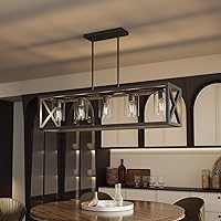 Vista 1 de Espird Lámpara de comedor estilo granja - 5 luces, lámpara de techo negra mate rectangular con altura ajustable y lámpara de mesa de metal engrosado