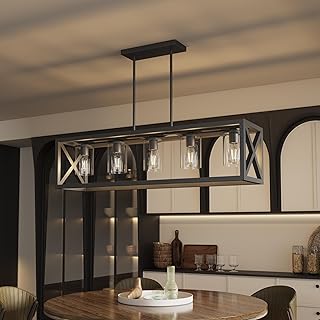 Espird Farmhouse Dining Room Light Fixture - 5 Light Matte Black Rectang...