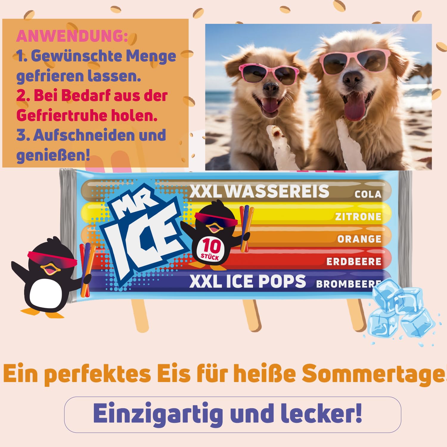 MR ICE Gelato ad acqua XXL 30 x 600 ml | 300 x gelato alla frutta Icesticks da 60 ml ciascuno – Confezione grande di ghiaccio con 5 sapori | da congelare