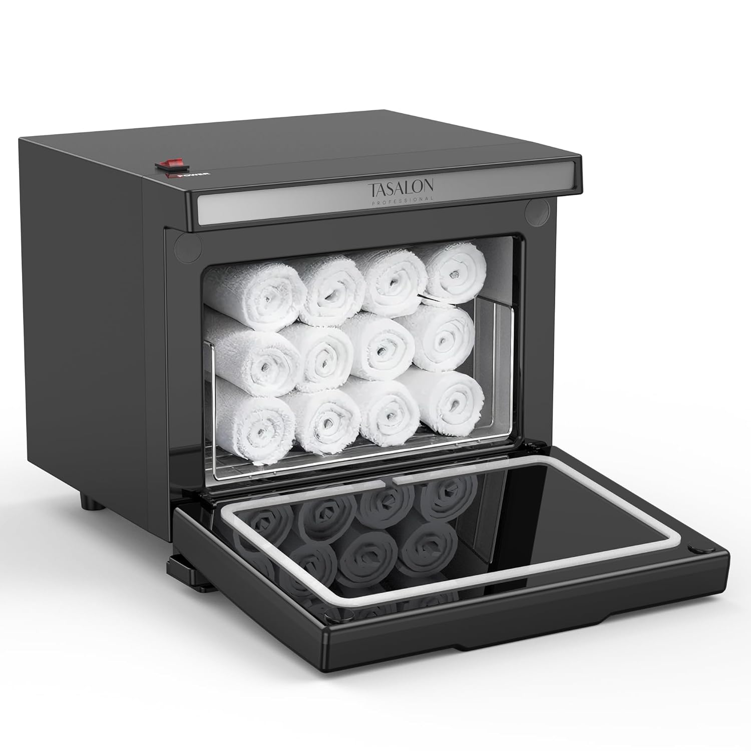 TASALON 8L Towel Warmer Hot Cabinet Box, Aluminum Inner Chamber, Removable Tray, Fast Heating for Beauty Spa Salon Massage - Black