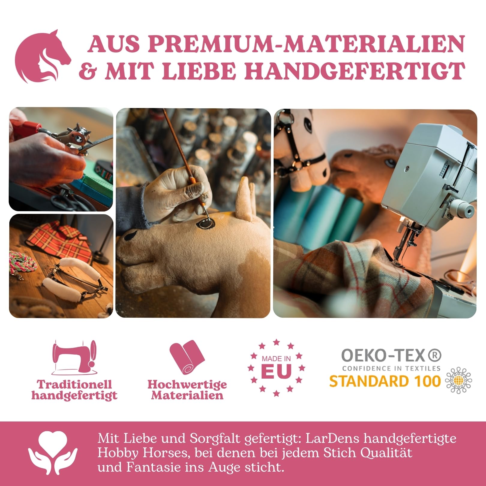 LarDen Hobby Horse Zubehör Set Start - Halfter mit Strick, Halsring, Zügel für Große M Steckenpferd - Silber, Stockpferd StarterSet, Hobby Horsing Pferd, Spielzeug Kinder, Spielpferd Führstrick