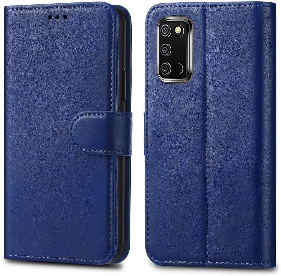 Samsung Galaxy A03s Leather Case - Premium Wallet Case Leather Flip Cover For Samsung Galaxy A03s [Card Holder] [Magnetic Closure] (Blue)