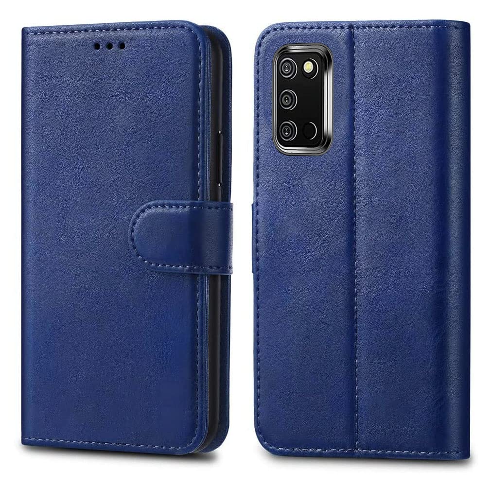 Samsung Galaxy A03s Leather Case - Premium Wallet Case Leather Flip Cover For Samsung Galaxy A03s [Card Holder] [Magnetic Closure] (Blue)