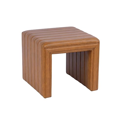 Spatial Order Modern Channel Tufted Faux Leather Ottoman|Spatial Order Home