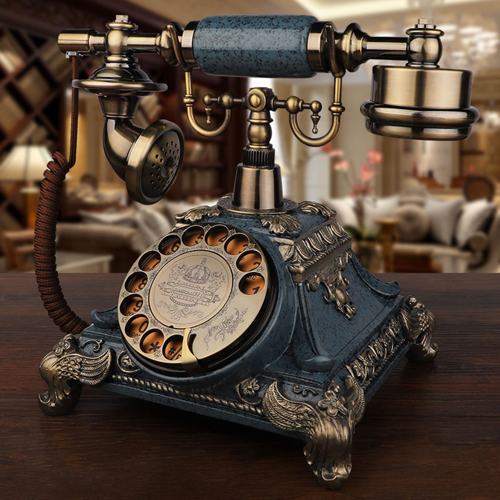 Wdsopk Blue Rotary Dial Corded Telephone, Retro Landline Telephone, Classic Old Fashioned Desk Phone With Redial Function, For Home And Decor,