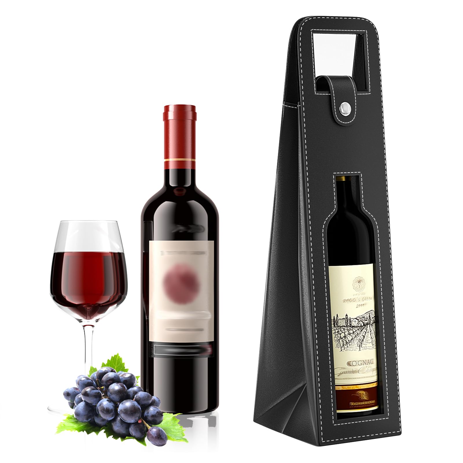 RYDDOY Wine Gift Bag, Reusable Leather Wine Tote Carrier, Single Bottle Champagne Beer Gift Bags Carrier for Birthday, Wedding, Picnic Party,