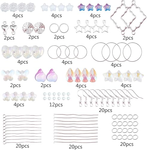 Miniatura 2 de SUNNYCLUE 1 caja de bricolaje 10 pares de kits de fabricación de aretes, juego de colgantes de joyería de doble color, colgantes transparentes,