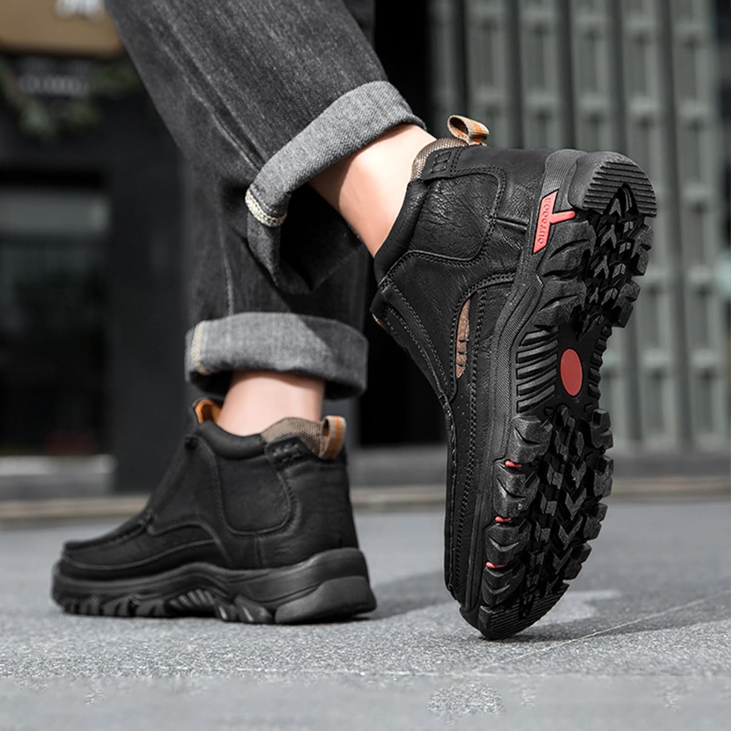 Men's Mid-top Outdoor Chukka Boots,Vintage Comfort Leather Arch Support Non-Slip Slip On Hiking Casual Shoes
