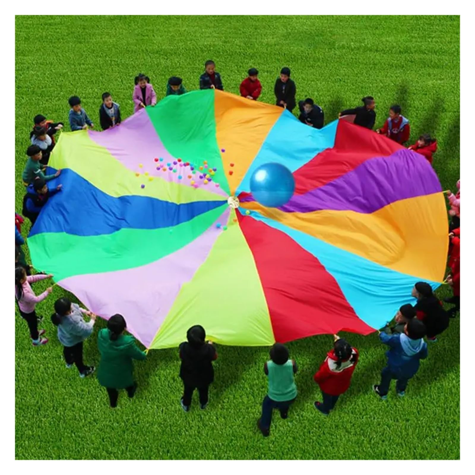 Bunt Fallschirm Riesen-Fallschirm-Partyspiel, Fallschirm mit Griffen, Schulturngeräte, Kooperationsspiele im Freien(3.0m)