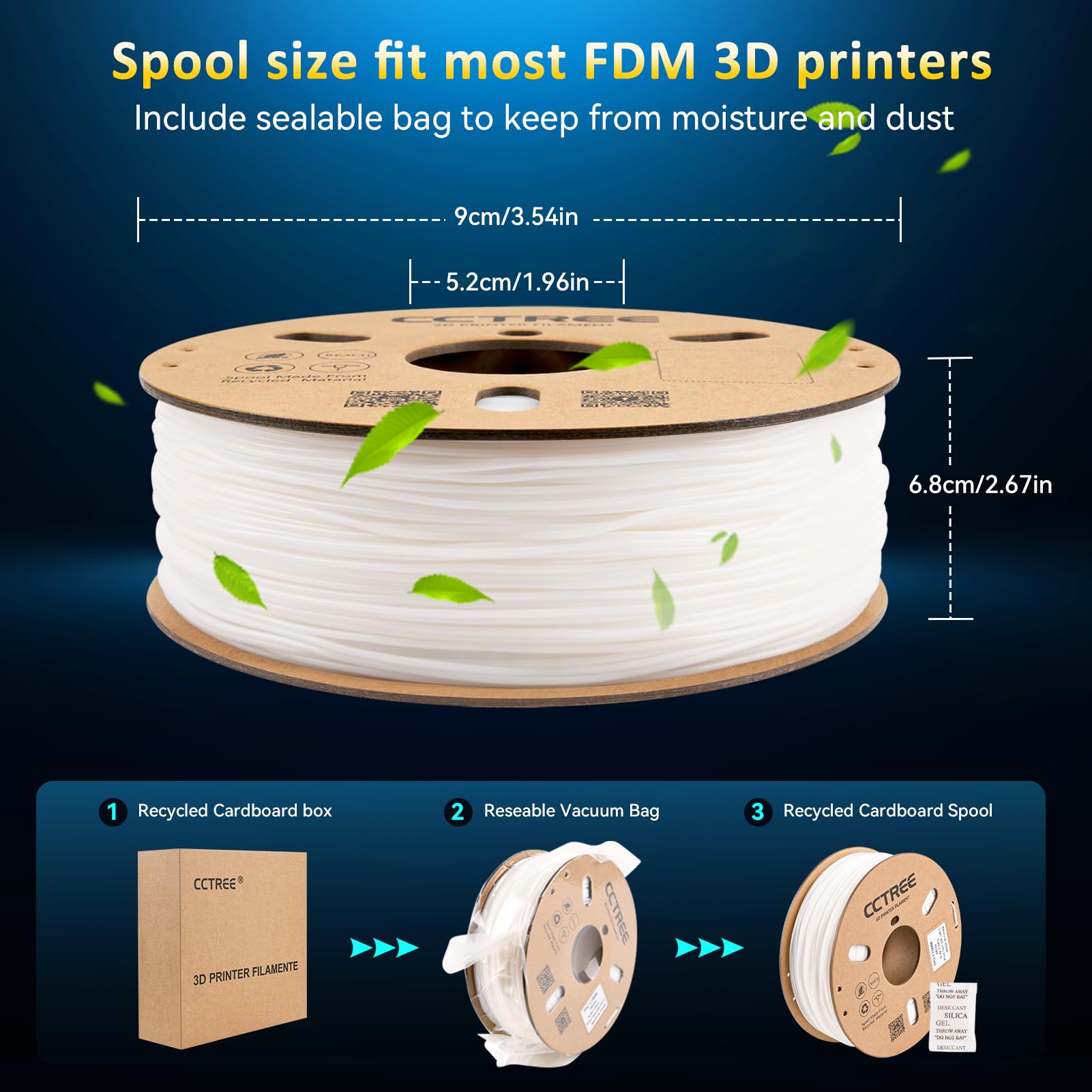 CCTREE Filament TPU flexible de 1,75 mm pour impression 3D, 1 kg, précision dimensionnelle +/- 0,03 mm, dureté Shore 100 A, filament TPU flexible compatible avec la plupart des imprimantes 3D FDM