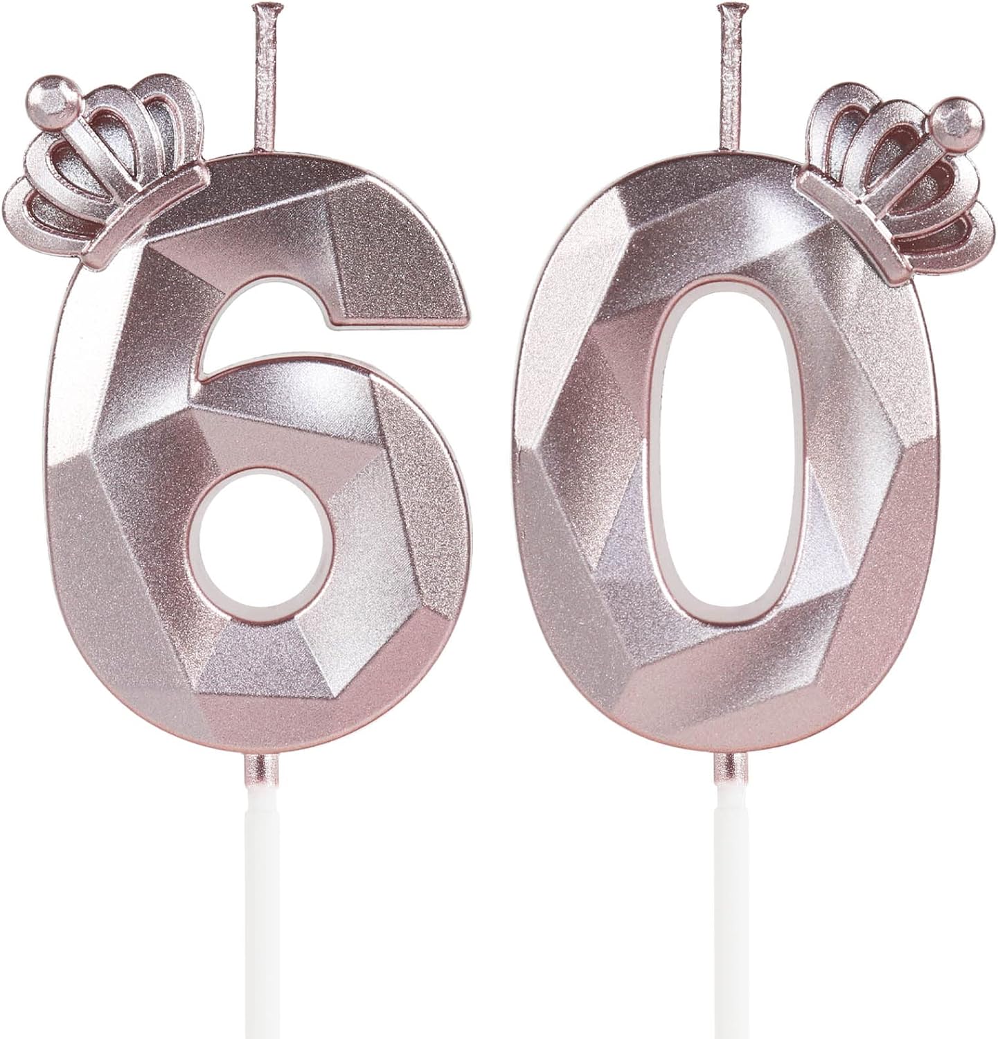 Number 60 Candles with Crown, 60th Birthday Candles, Rose